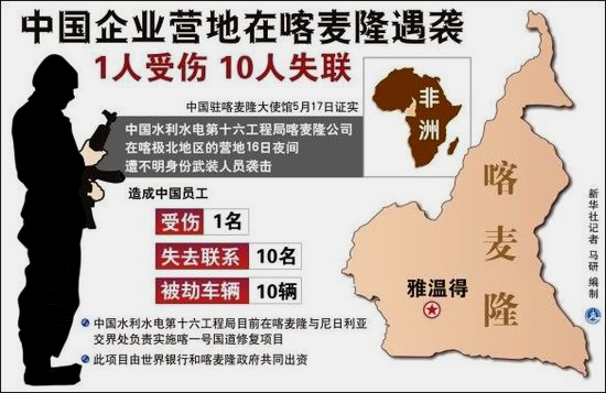 中国企业营地在喀麦隆遇袭图示.图片来源:新华社记者马研